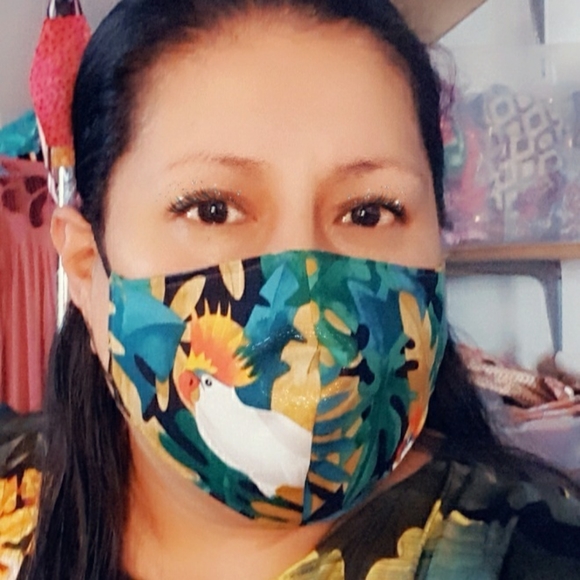 2 Tropical &  Parrot Print Cotton Adult Face Mask - Picture 3 of 7